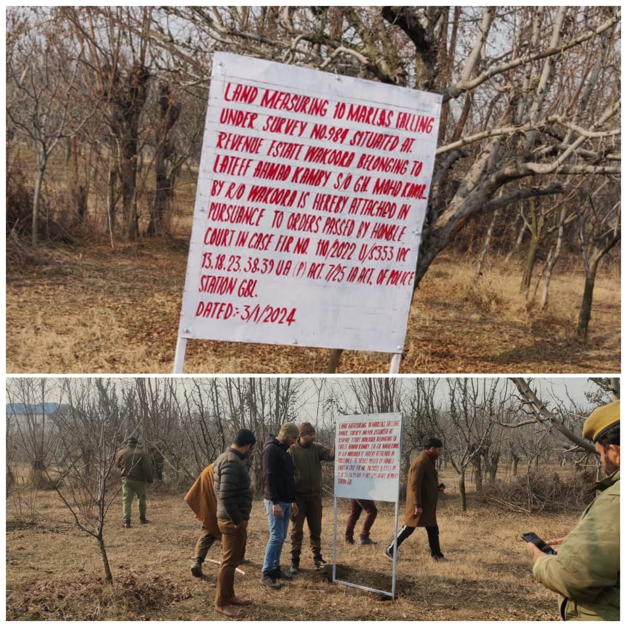 Police attaches immovable property- orchard land, of accused involved in terror related Act in Ganderbal