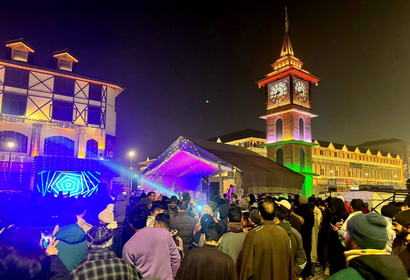 People gathered first time in historic Lal chowk to celebrate New Year Eve. (31-12-2023